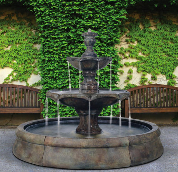 Finial Spill Fountain In Crested Pool Estate Size Courtyard Decor